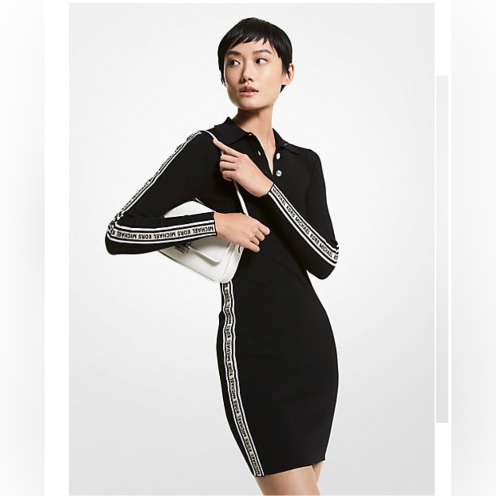 Michael Kors Logo Tape Stretch Viscose Polo Dress